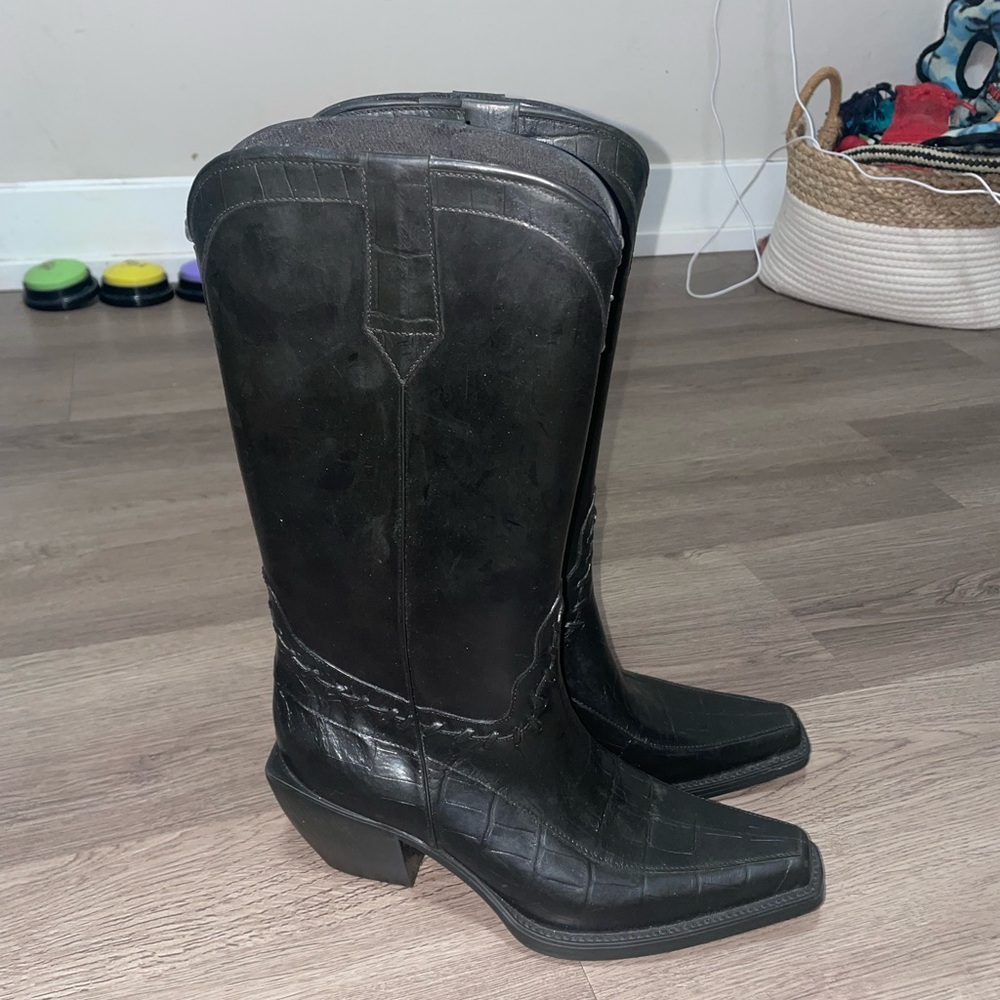 Donald J Pliner Green Western Croc Embossed Heeled Boots